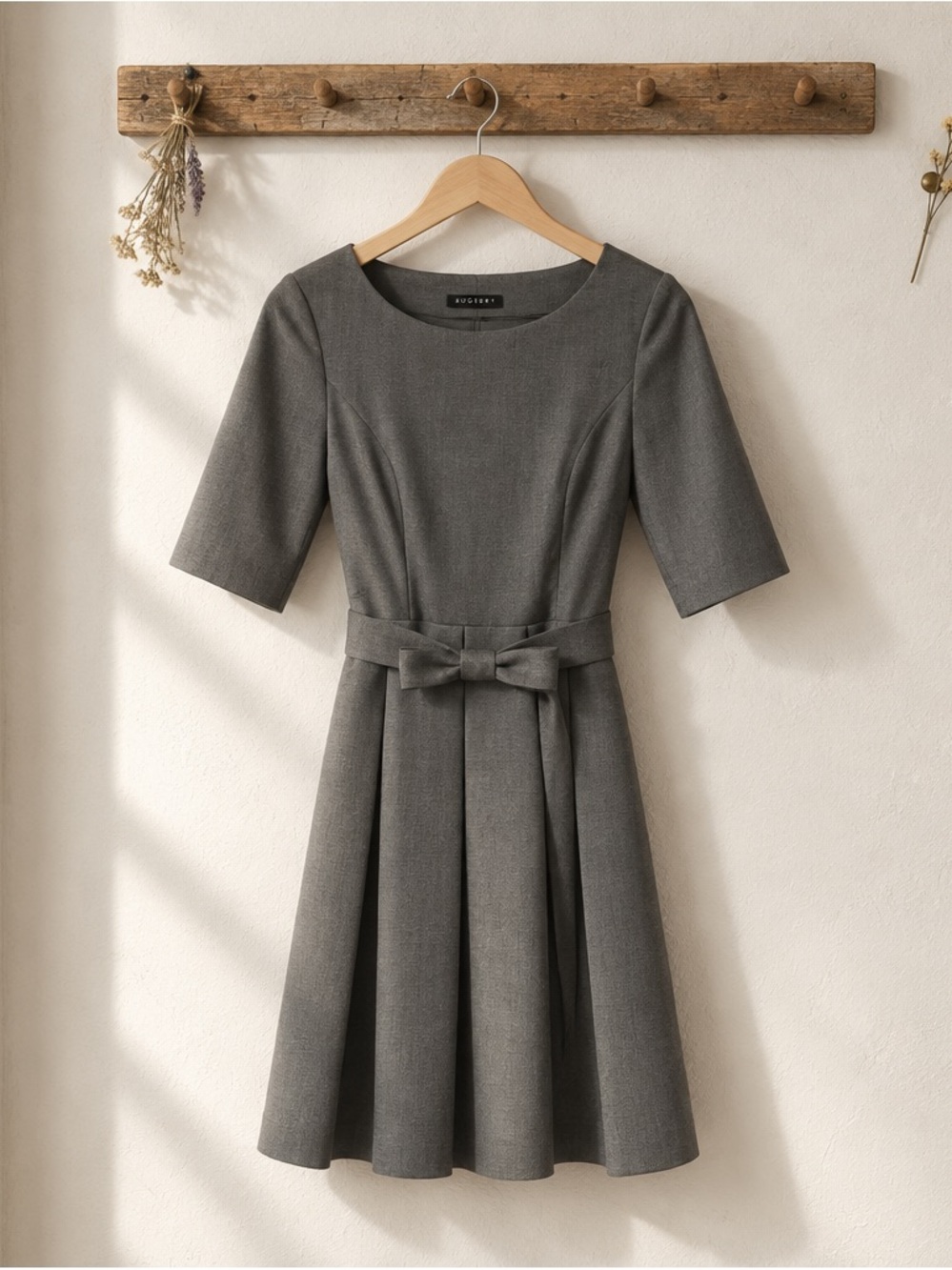 Sisley Gray Bow-Waist Fit & Flare Dress